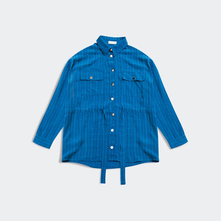 Tie Waist Long Sleeve Shirt in Blue