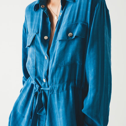 Tie Waist Long Sleeve Shirt in Blue