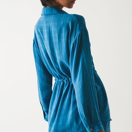 Tie Waist Long Sleeve Shirt in Blue