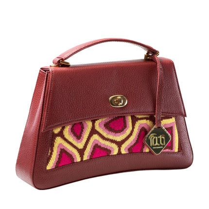 TATI BODUCH Designer Handbag, JASPER Collection, Genuine Leather: Brown, Knitwear: Magenta