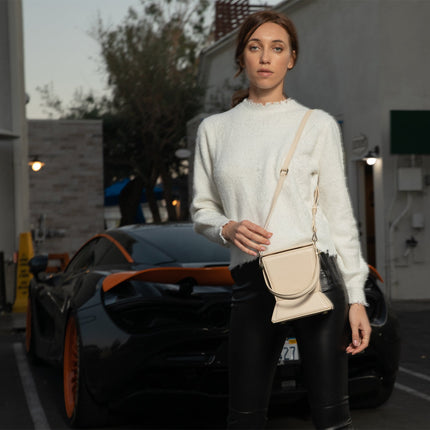 Cream Leather Bucket Bag Off White Unique Leather Crossbody Purse Women's Handbag