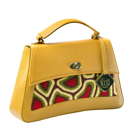 TATI BODUCH Designer Handbag, JASPER Collection, Genuine Leather: Mustard, Knitwear: Green