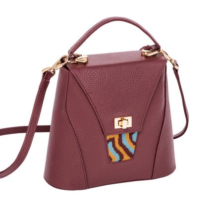 TATI BODUCH Designer Handbag, AGATE Mini Collection, Genuine Leather: Brown, Knitwear: Turquoise