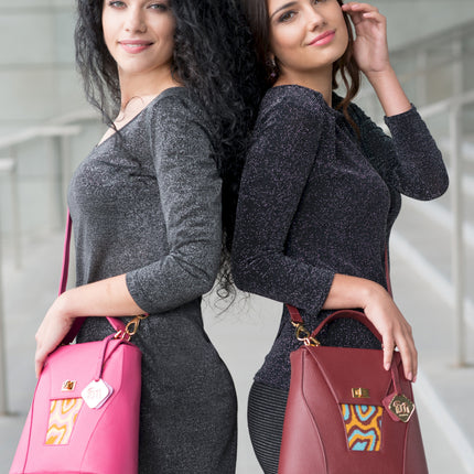 TATI BODUCH Designer Handbag, AGATE Mini Collection, Genuine Leather: Pink, Knitwear: Pink