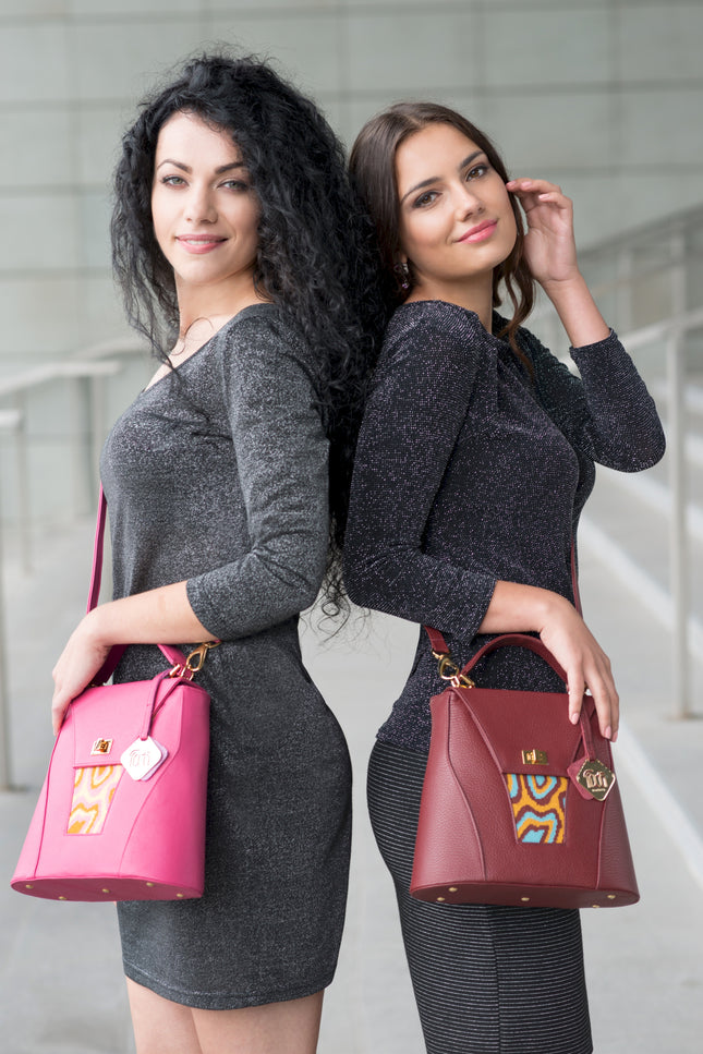 TATI BODUCH Designer Handbag, AGATE Mini Collection, Genuine Leather: Pink, Knitwear: Pink