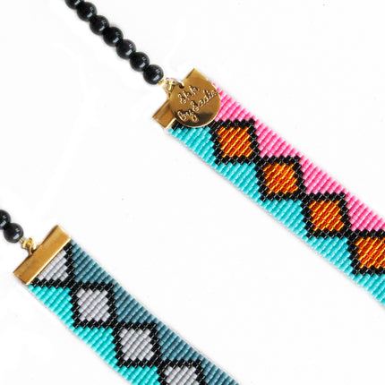 Miami Nights Long Woven Beaded Necklace  - Pink and Turquoise