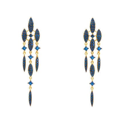 Valencia Statement Drop Earring Sapphire Blue Cz Gold
