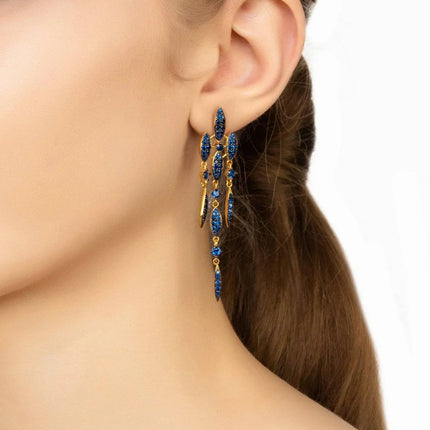 Valencia Statement Drop Earring Sapphire Blue Cz Gold
