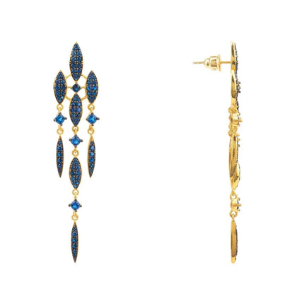 Valencia Statement Drop Earring Sapphire Blue Cz Gold