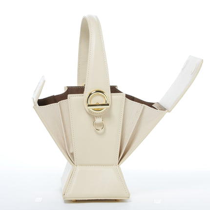 Cream Leather Bucket Bag Off White Unique Leather Crossbody Purse Women's Handbag