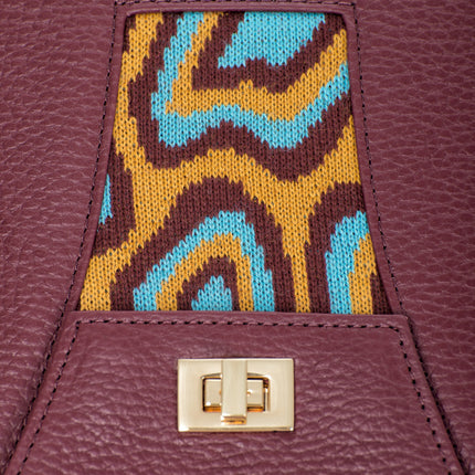 TATI BODUCH Designer Handbag, AGATE Collection, Genuine Leather: Brown, Knitwear: Turquoise
