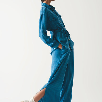 Wide Leg Drawstring Pants in Blue