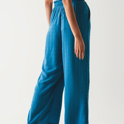 Wide Leg Drawstring Pants in Blue