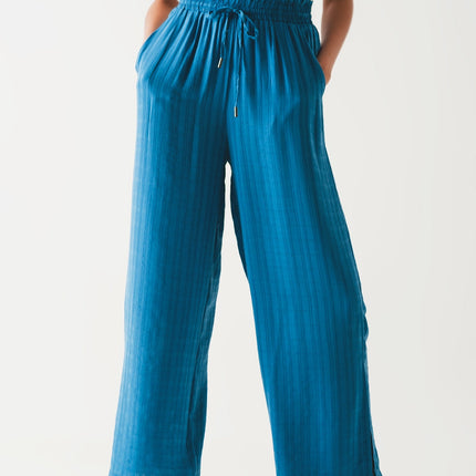 Wide Leg Drawstring Pants in Blue