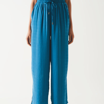 Wide Leg Drawstring Pants in Blue