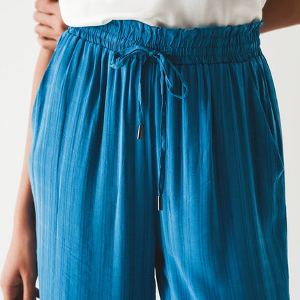 Wide Leg Drawstring Pants in Blue