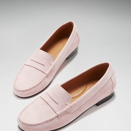 Women's Penny Loafers Leather Sole, Ice Pink Suede