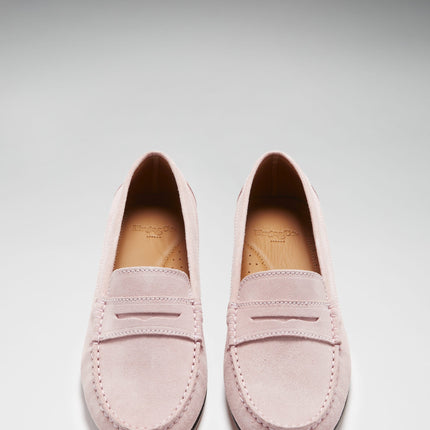 Women's Penny Loafers Leather Sole, Ice Pink Suede