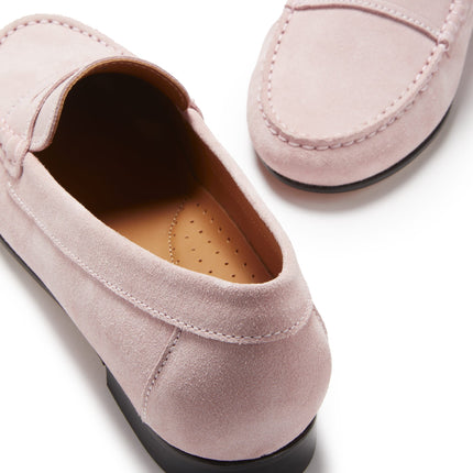 Women's Penny Loafers Leather Sole, Ice Pink Suede