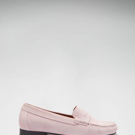 Women's Penny Loafers Leather Sole, Ice Pink Suede