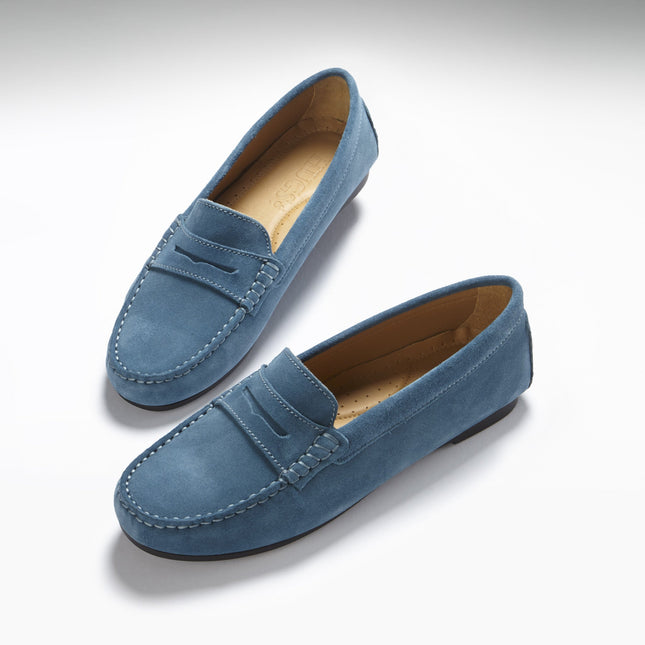 Women's Penny Driving Loafers Full Rubber Sole, Teal Suede