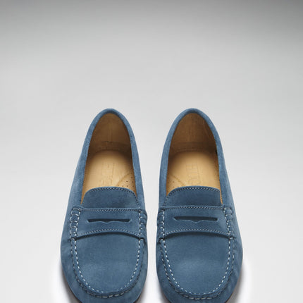 Women's Penny Driving Loafers Full Rubber Sole, Teal Suede