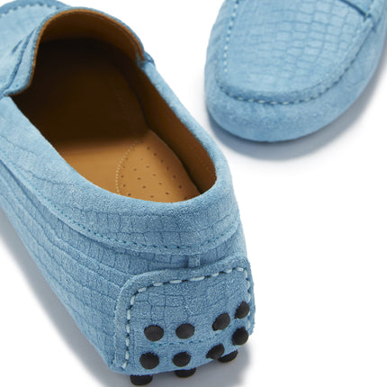 Women's Penny Driving Loafers, Blue Embossed Suede