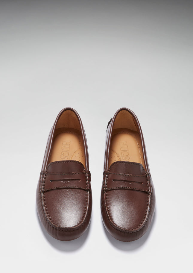 Women's Penny Driving Loafers, Brown Leather