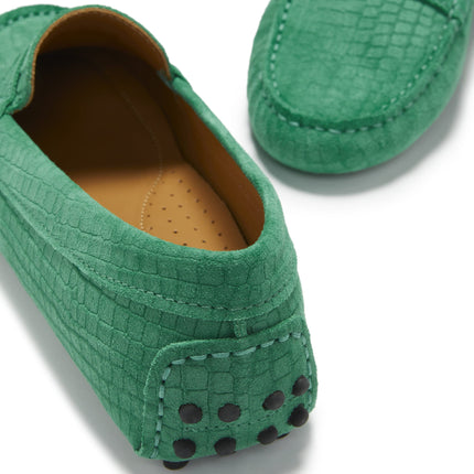 Women's Penny Driving Loafers, Emerald Embossed Suede