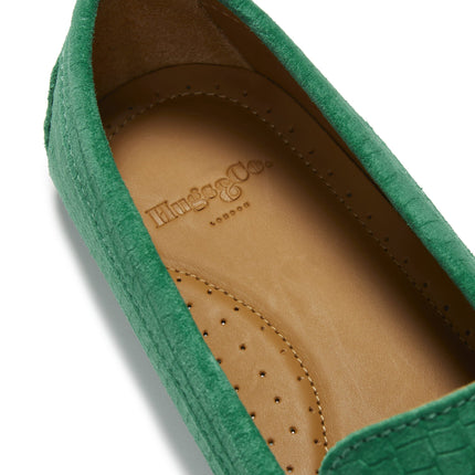 Women's Penny Driving Loafers, Emerald Embossed Suede