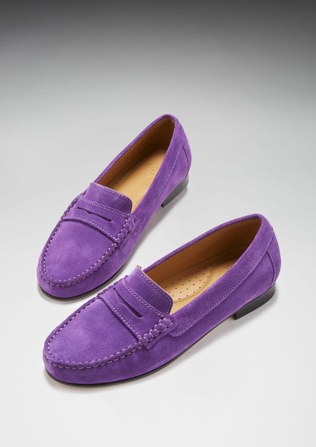 Women's Penny Loafers Leather Sole, Purple Suede