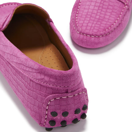 Women's Penny Driving Loafers, Pink Embossed Suede