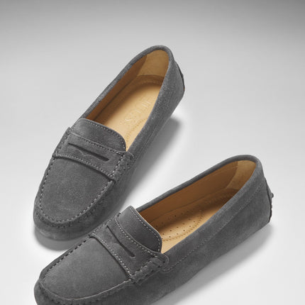 Women's Penny Driving Loafers, Slate Grey Suede