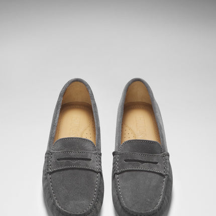 Women's Penny Driving Loafers, Slate Grey Suede
