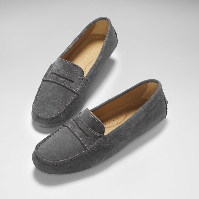 Women's Penny Driving Loafers, Slate Grey Suede