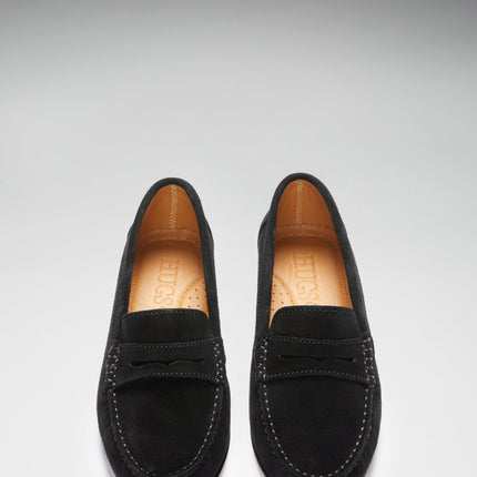 Women's Penny Loafers Leather Sole, Black Suede