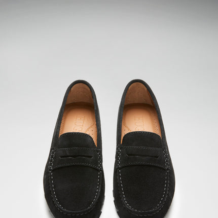 Women's Tyre Sole Penny Loafers, Black Suede