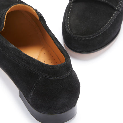 Women's Penny Loafers Leather Sole, Black Suede