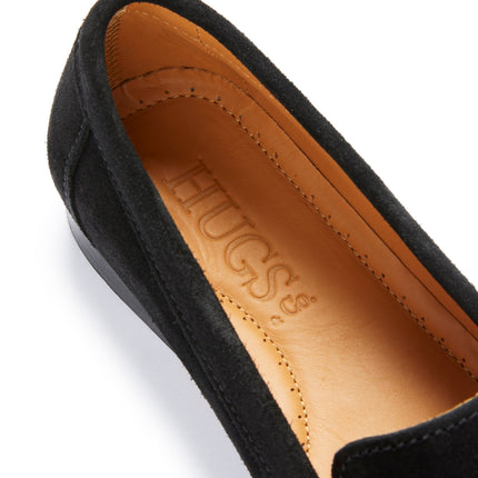 Women's Penny Loafers Leather Sole, Black Suede