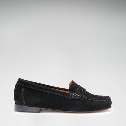 Women's Penny Loafers Leather Sole, Black Suede