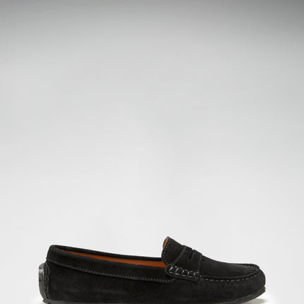 Women's Tyre Sole Penny Loafers, Black Suede