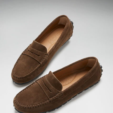 Women's Tyre Sole Penny Loafers, Brown Suede