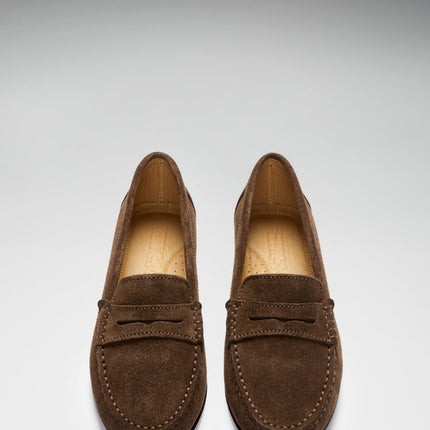 Women's Penny Loafers Leather Sole, Brown Suede