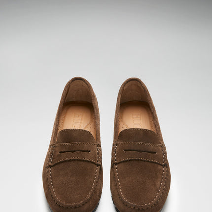 Women's Tyre Sole Penny Loafers, Brown Suede