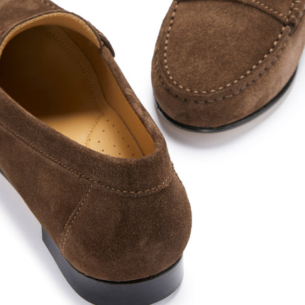 Women's Penny Loafers Leather Sole, Brown Suede