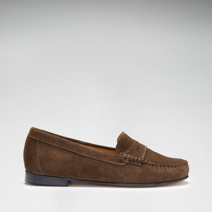 Women's Penny Loafers Leather Sole, Brown Suede