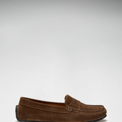 Women's Tyre Sole Penny Loafers, Brown Suede