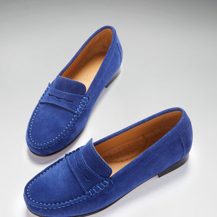 Women's Penny Loafers Leather Sole, Ink Blue Suede