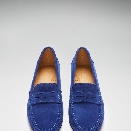 Women's Penny Loafers Leather Sole, Ink Blue Suede