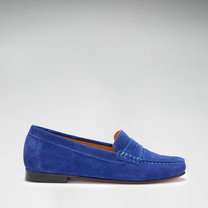 Women's Penny Loafers Leather Sole, Ink Blue Suede